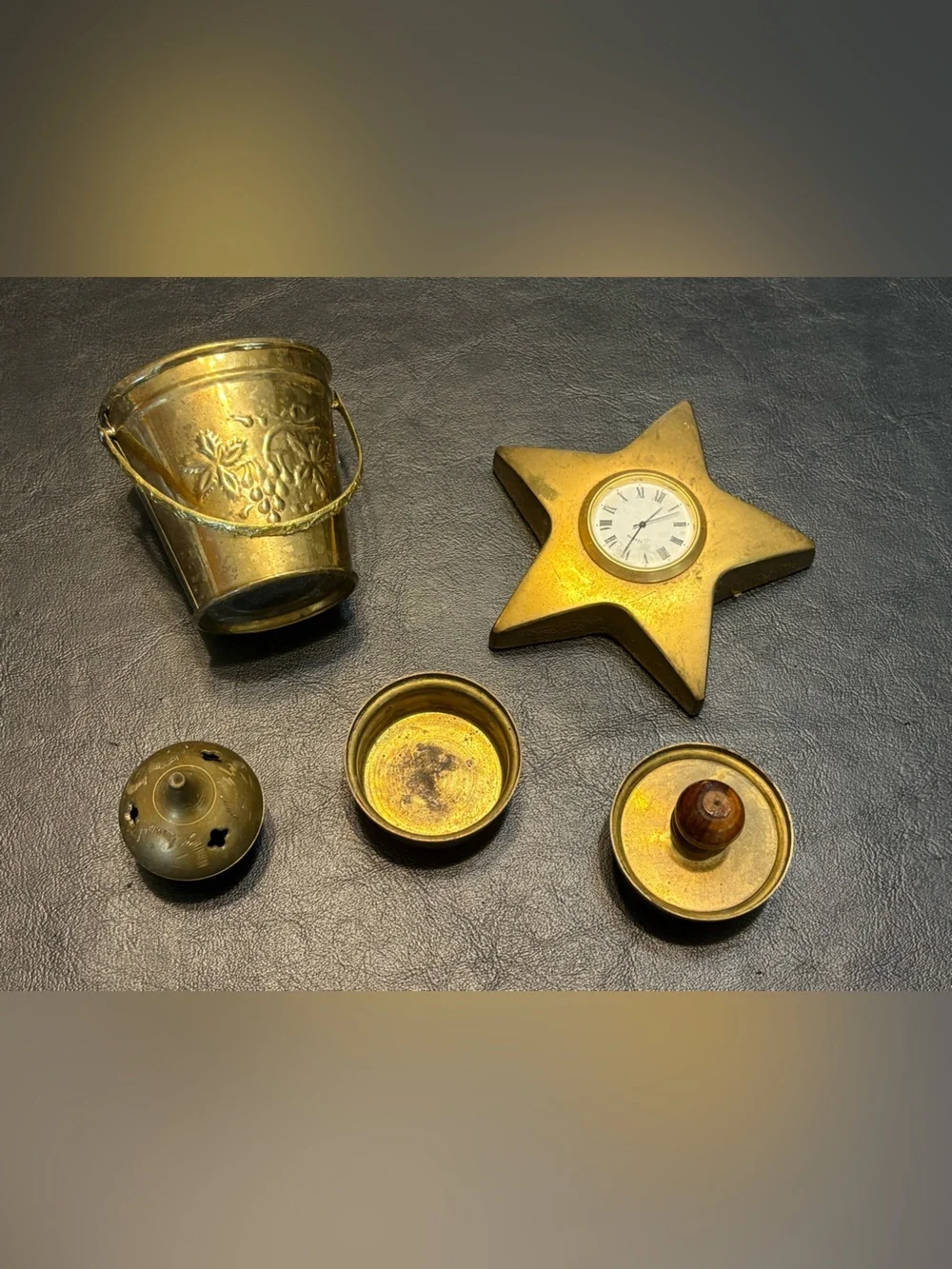 Brass Decorative Lot Brass Accents, - Gold metal bucket